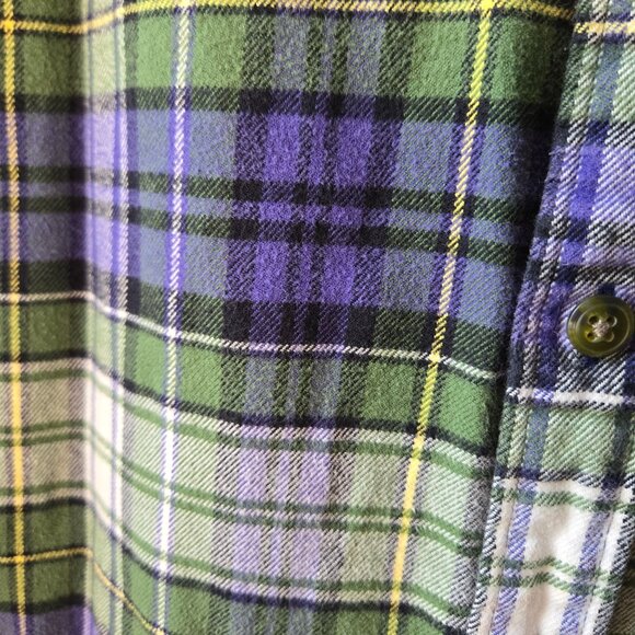 Lands End Mens Slim Fit Plaid Flannel Button-Up Shirt 16-16.5 L Green & Purple O - Picture 6 of 11